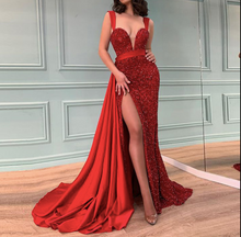 Load image into Gallery viewer, red sparkly prom dresses with removable skirt elegant mermaid modest prom gown vestido longo