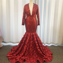 Load image into Gallery viewer, luxury sparkly evening dresses long sleeve vintage burgundy sequin applique elegant modest evening gown vestido de noche