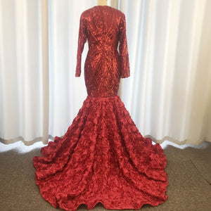 luxury sparkly evening dresses long sleeve vintage burgundy sequin applique elegant modest evening gown vestido de noche