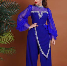 Load image into Gallery viewer, royal blue jumpsuit for women beaded cheap high neck crystals pant suit for weddings vestidos de fiesta