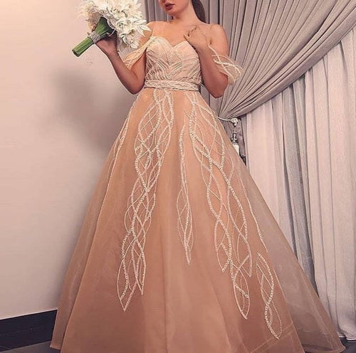 champagne prom dresses 2021 off the shoulder beaded elegant tulle cheap a line prom gown 2022 vestidos de fiesta