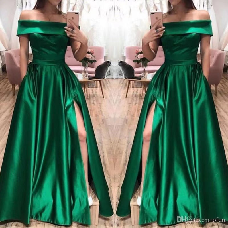 cheap prom dresses 2021 green boat neck short sleeve elegant simple long prom gown