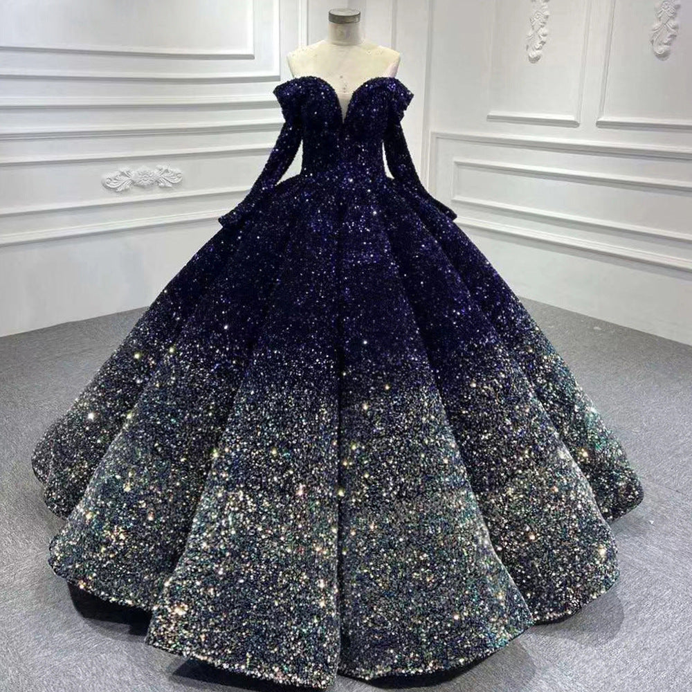 sparkly ball gown prom dresses gradient navy blue vintage luxury real photo prom gowns sweet 16 dresses