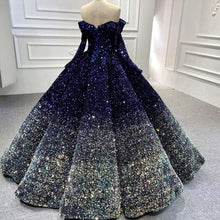 Load image into Gallery viewer, sparkly ball gown prom dresses gradient navy blue vintage luxury real photo prom gowns sweet 16 dresses
