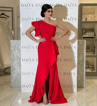 Load image into Gallery viewer, cheap formal party dresses abendkleider one shoulder red simple elegant evening dresses long vestidos