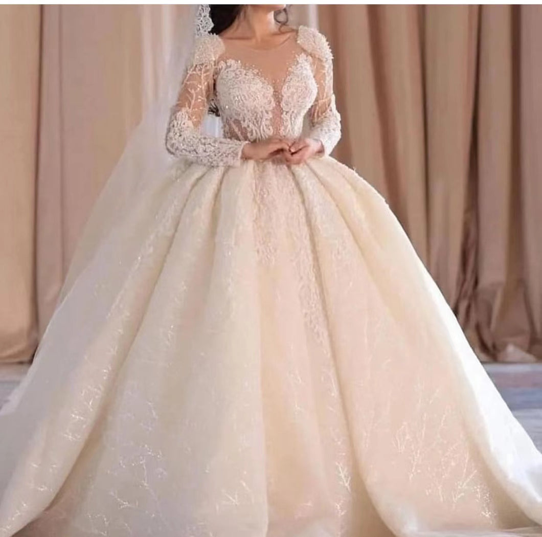 vestidos de novia vintage wedding dresses ball gown off white lace applique beaded luxury wedding gown bridal dresses
