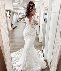 vestido de novia de seria lace applique wedding dresses 2022 mermaid v neck elegant white wedding gown 2023 bridal dresses