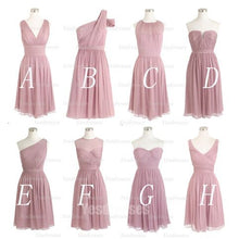 Load image into Gallery viewer, dusty pink bridesmaid dresses short mismatched chiffon cheap custom 2021 wedding party dresses