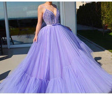 Load image into Gallery viewer, vestido de graduacion lavender beaded prom dresses ball gown tulle elegant luxury prom gowns robes