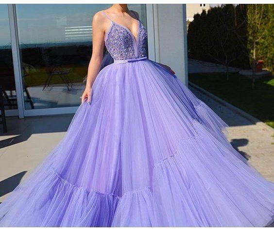 vestido de graduacion lavender beaded prom dresses ball gown tulle elegant luxury prom gowns robes