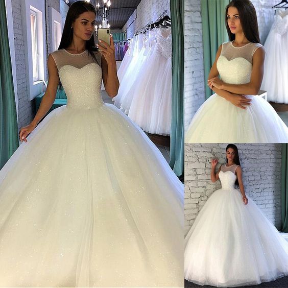 white wedding dresses 2021 crystals beaded simple elegant wedding ball gown robe de marriage 2022