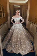 Load image into Gallery viewer, lace applique floral wedding dresses ball gown luxury boho elegant vintage wedding gowns vestido de novia
