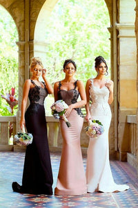 lace applique bridesmaid dresses long mermaid spaghetti strap elegant cheap wedding guest dresses 2021