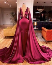 Load image into Gallery viewer, deep v neck prom dresses 2021 elegant modest dubai fashion satin prom gown 2022 robe de bal