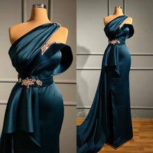 Load image into Gallery viewer, elegant prom dresses long satin beaded elegant one shoulder cheap simple prom gown vestidos de fiesta