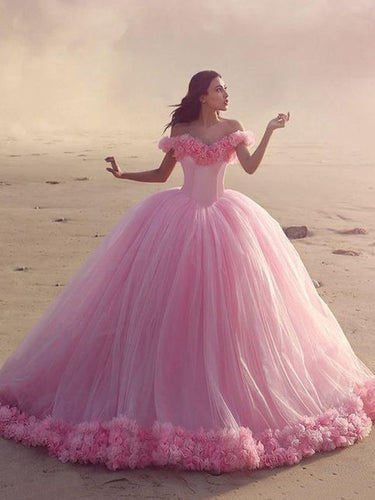 pink wedding ball gown floral handmade flowers elegant v neck wedding dress vestido de noiva