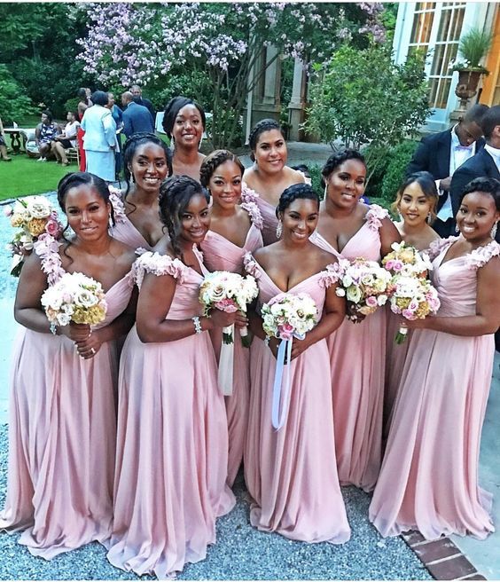 pink bridesmaid dresses long 2021 floral v neck chiffon a line elegant wedding guest dresses
