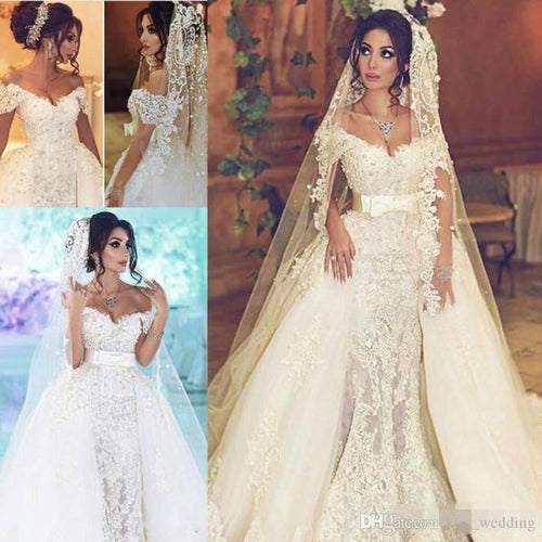 lace appliqué boho wedding dresses with detachable skirt beaded elegant arabic wedding gown robe de marriage