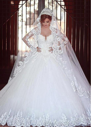 lace appliqué wedding dresses long sleeve beaded boho elegant wedding ball gown robe de mariee