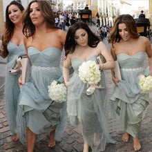 Load image into Gallery viewer, 2021 gray bridesmaid dresses long sweetheart neck beaded a line tulle cheap country style wedding party dresses