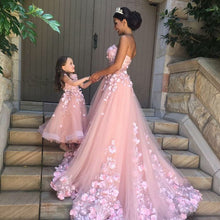 Load image into Gallery viewer, pink mother and daughter matching dresses 3d flowers elegant fashion prom dress(price for both mother and daughter dresses)