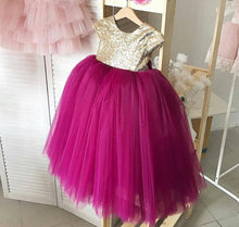 Load image into Gallery viewer, Burgundy flower girl dresses for weddings gold sequin puffy princess kids ball gown prom dress