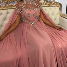 Load image into Gallery viewer, Dubai caftan muslim prom dresses beaded pink crystal elegant vintage cheap prom gown 2021