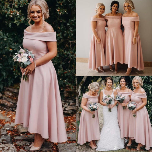 wedding guest dresses 2020 pink boat neck elegant cheap bridesmaid dresses 2021