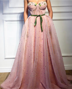 pink prom dresses beaded sweetheart elegant 3d flowers elegant prom gown vestido de graduacion