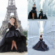 Load image into Gallery viewer, black flower girl dresses for women 2020 dotted tulle cheap high low pageant little girl dresses