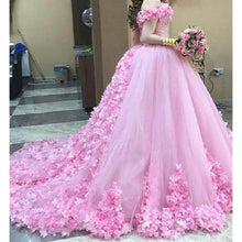 Load image into Gallery viewer, pink ball gown wedding dresses for women 3d flowers elegant cheap bridal dresses vestido de novia