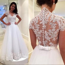 Load image into Gallery viewer, a line wedding dresses 2020 lace appliqué cap sleeve wedding gown bridal dresses vestido de nova
