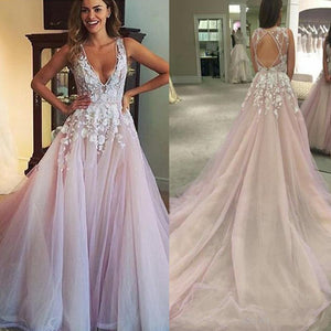 deep v neck pink prom dresses 2021 lace applique beaded elegant senior formal dresses prom gown abendkleider