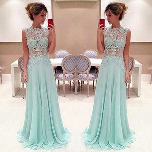 lace applique beaded prom dresses long chiffon blue elegant sleeveless cheap prom gown